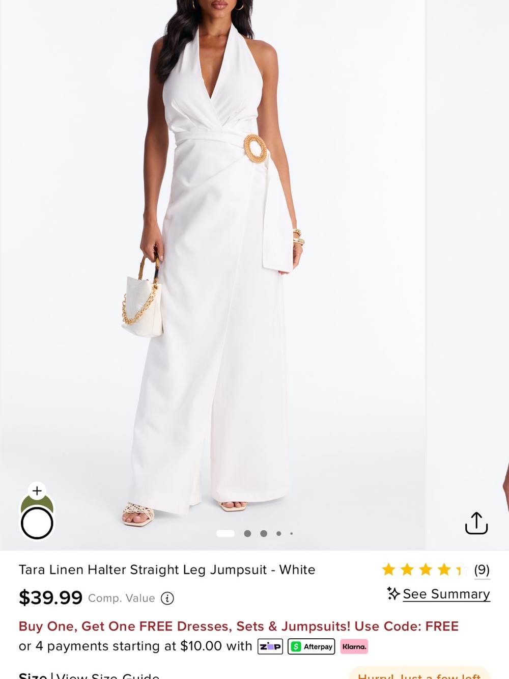 Fashion Nova White Linen Halter Wrap Jumpsuit with Ring Detail
